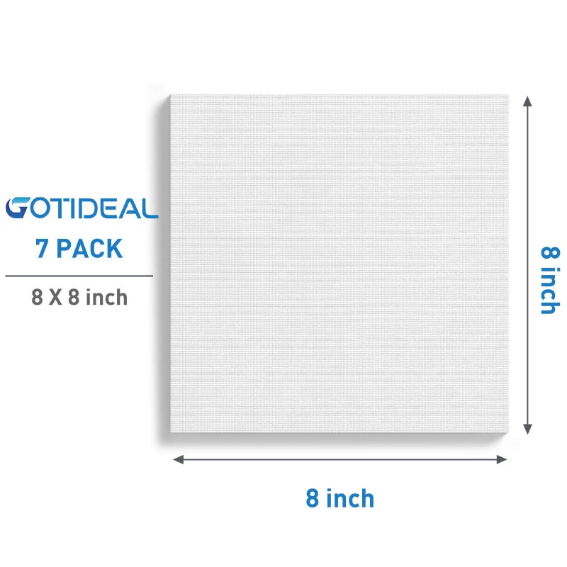 GOTIDEAL لوحات قماشية ممتدة للرسم من GOTIDEAL، مجموعة مكونة من 7 قطع مقاس 8 × 8 بوصات، باللون الأبيض المطلي - لوحات قماشية مربعة فنية فارغة من القطن بنسبة 100% للرسم لصب الأكريليك والطلاء الزيتي وسائط فنية جافة ورطبة - Image 2
